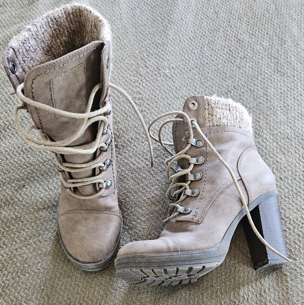 Women's Taupe Lace-Up Ankle Boots